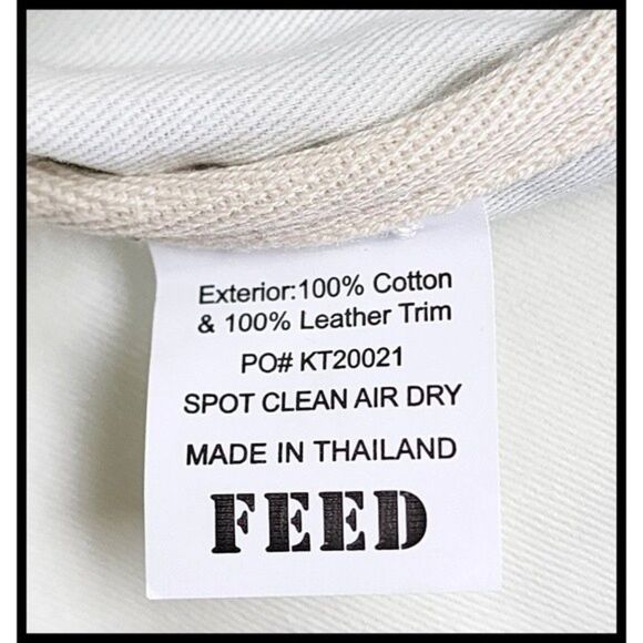 FEED Projects Tote Bag Mint Green Corduroy Black Leather Straps 25 Meals - Picture 5 of 7